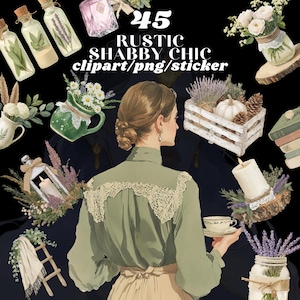 Rustic Shabby Chic Clipart bundle rustic sticker set vintage floral goodnote stickers transparent png journaling scrapbooking graphic