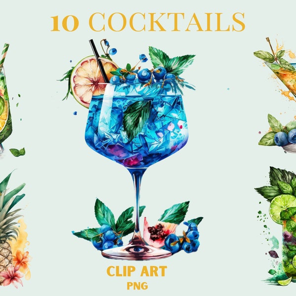 Cocktail png, cocktail clipart, mojito png, pina colada, martini, fruity coctail clipart, summer png, party clipart, commercial use png