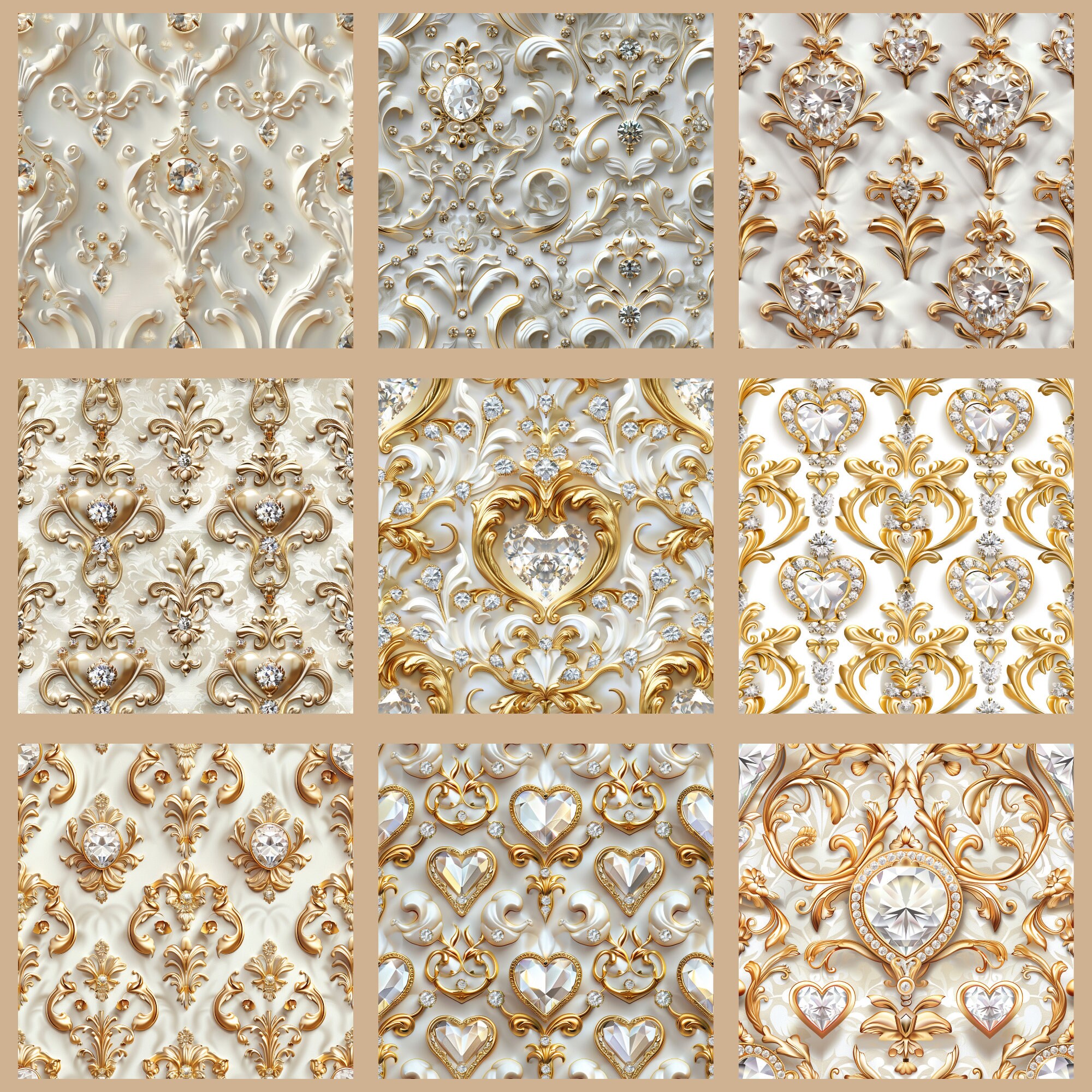 Baroque Diamonds Pattern Digital Paper, Rococo Diamond Seamless ...