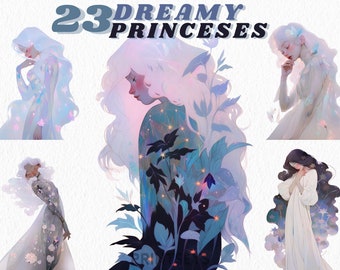 Dreamy Galaxy Fairytale Princess Clipart bundle, iridescent png, transparent background, instant download, royalcore, fantasy png, holograph