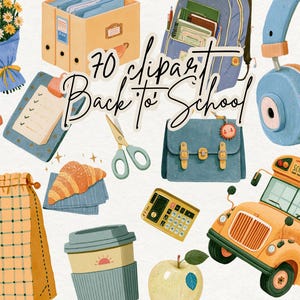 Terug naar school clipart, klassieke eerste dag png, kersenrood en notebookblauw schoolbenodigdheden, GoodNotes-stickers, scrapbooking-graphics