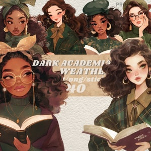 Watercolour Dark Academia fashion Sticker bundle, png, soft girl academia sticker set , mystery ,fantasy clipart set, autumn winter vibes