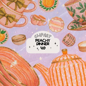 Peachy Dinner Fall Clipart bundle vintage sticker set goodnote sticker transparent png journaling scrapbook Autumn cottagecore png , fantasy