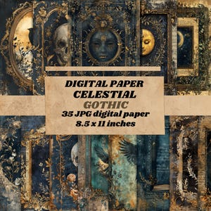 papier de scrapbooking céleste en détresse vintage, papier numérique mystique fantastique gothique, numériques pll et mrr, arrière-plan numérique halloween