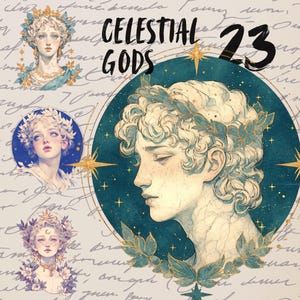 Celestial Greek Goddess png bundle, grafische Illustrationen, transparente Clipart, Print on Demand, Journaling, digitale Aufkleber Goodnotes Set