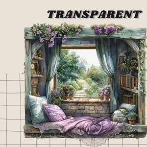 Watercolour Cozy Romance Reading Nook by the Window, Clipart Bundle ...