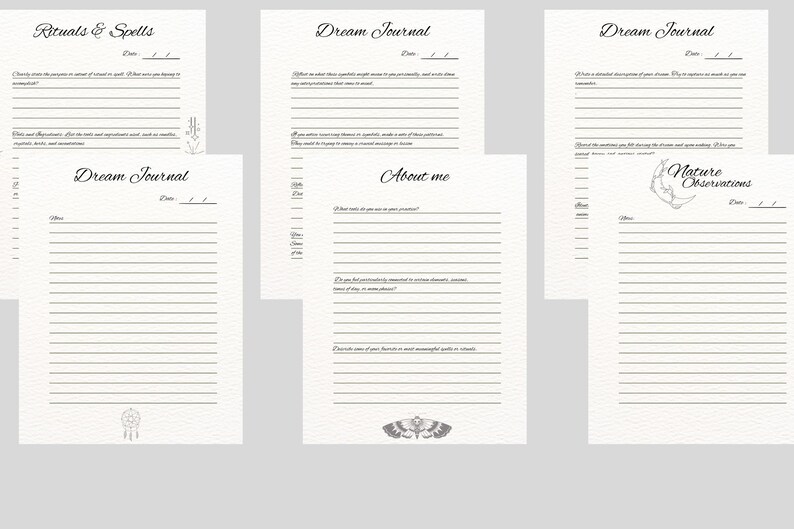 Páginas imprimibles de Wiccan/ Witches Journal, Diario de sueños, Grimorio de hierbas, Páginas de meditación, cristales, diario oculto, pdf, minimalista imagen 7