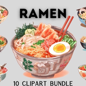 Paquet de clipart ramen aquarelle, nourriture asiatique, clipart alimentaire, scrapbooking alimentaire, téléchargement instantané
