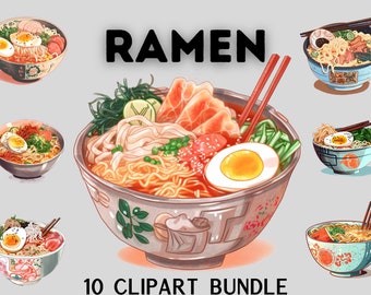 Watercolour ramen clipart bundle, asian food, food clipart, food scrapbooking, instant download