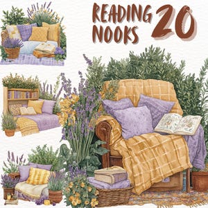 Honey Lavender Reading Nook Sticker Set , Summer Vibes Clipart Bundle ...