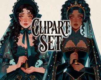 Haunted Ghost Bride Clipart, Gothic Wedding PNG, Victorian Bride Art, Dark Fantasy Bridal Illustrations
