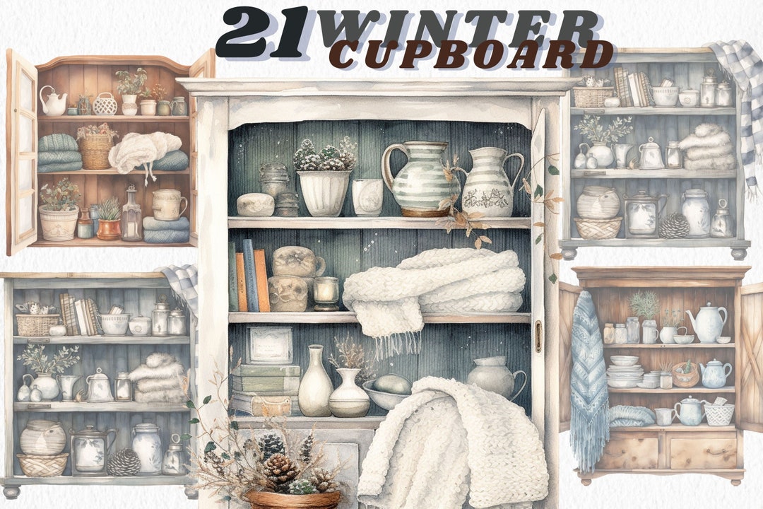 Watercolour Cozy Winter Cupboard Clipart Bundle, Fall Clipart, Winter ...