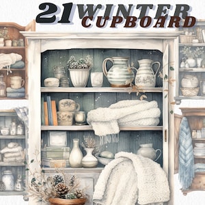Watercolour Cozy Winter Cupboard Clipart Bundle, Fall Clipart, Winter ...