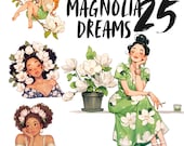 Magnolia Daydreams Feminine digital sticker aesthetic journaling, girly floral png, cute whimsical sticker, transparent, scrapbook, goodnote