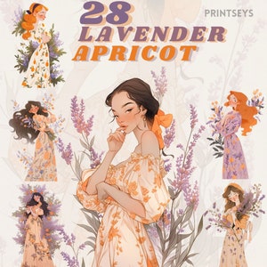 Miglior pacchetto di clipart floreali di albicocca e lavanda, clipart da favola, png floreale, Fairycore, magico, download istantaneo, trasparente.png