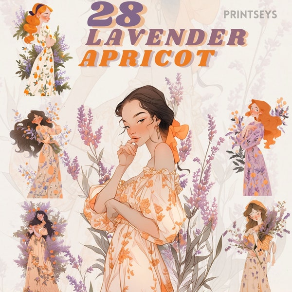 Best Apricot and Lavender Girl Floral clipart bundle, Fairytale clipart, Floral png, Fairycore, Magical, instant download, transparent.png