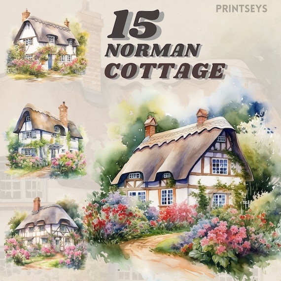 Vintage French Norman Cottage clipart bundle, vintage architecture digital sticker, french png, scrapbooking, travel clipart,transparent
