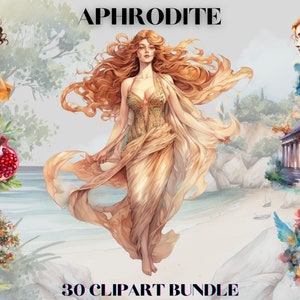 Bundle de cliparts aquarelle déesse grecque antique Aphrodite, clipart mythologie, clipart déesse, magie ancienne, occulte, clipart fantastique
