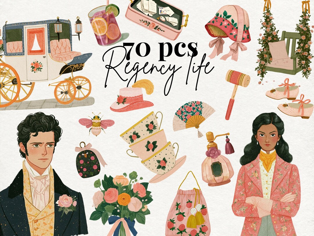 Regency Romance Clipart PNG Bundle, Watercolor Debutante Ball, Royal ...