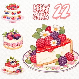 Berry Cakes digitale stickers Clipart, dessert coquette esthetiek, goodnotes 2d, plannerstickers, vintage png, digitale download, commercieel