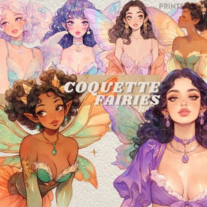 Digitale flirt fairy journaling sticker, vrouwelijke fantasie pixy clipart, sprookjesachtige scrapbooking kit, girly magische printset, transparant