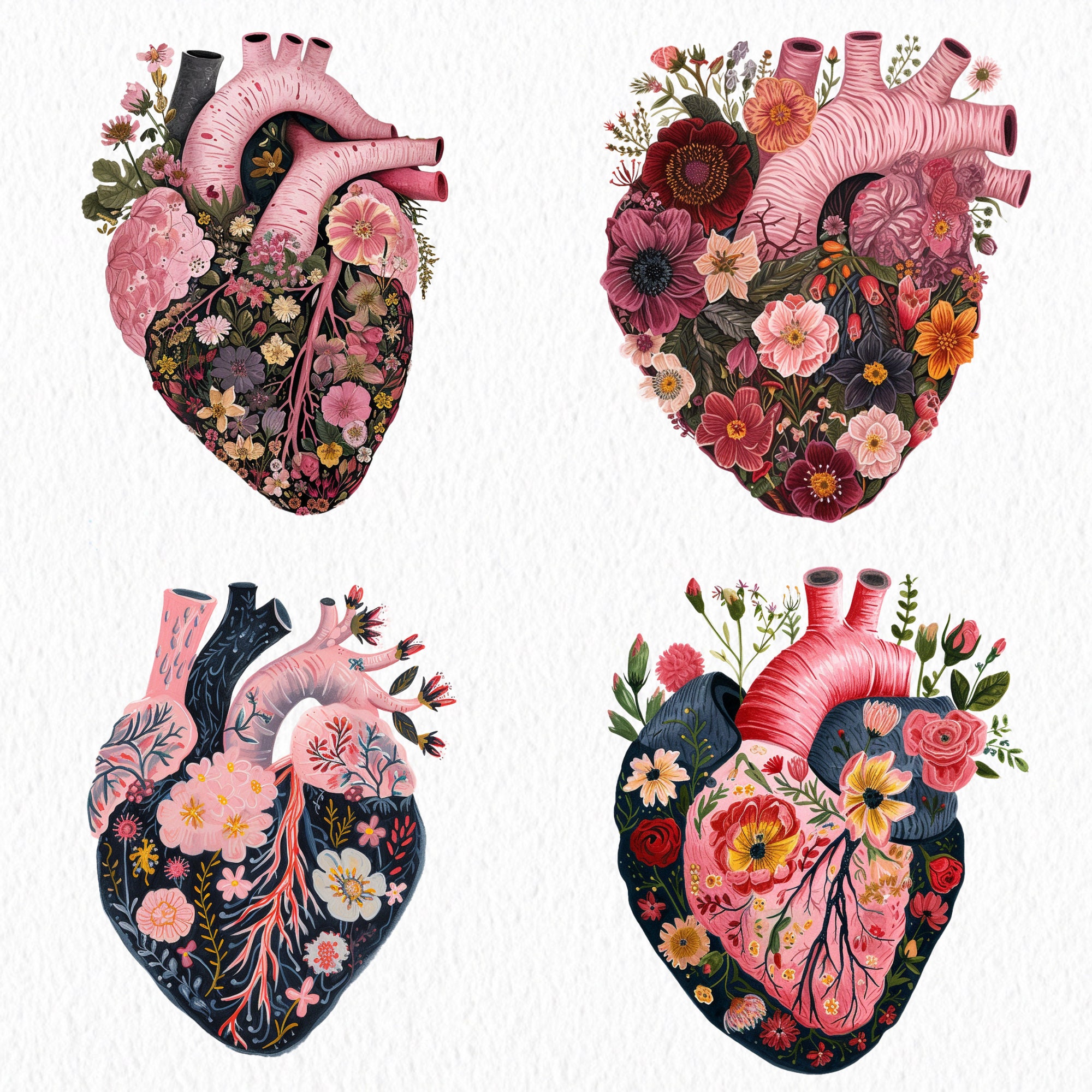 Pink Flower Heart in Gold Foil Clipart Bundle, Digital Stickers,reading ...