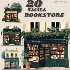 Cute Lil Bookstore Clipart Bundle Book Shop Watercolour Shop 