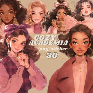 Feminine Academia Winter digitale Aufkleber, ästhetisches Journaling, dunkles feminines png, niedlicher, wunderlicher Aufkleber, transparent, Scrapbook Set
