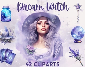 Lavender dream Witch Clipart Bundle, witch clip art png, magic clip art, mystical clipart, witchcraft clipart, pagan png, wiccan, dreamy