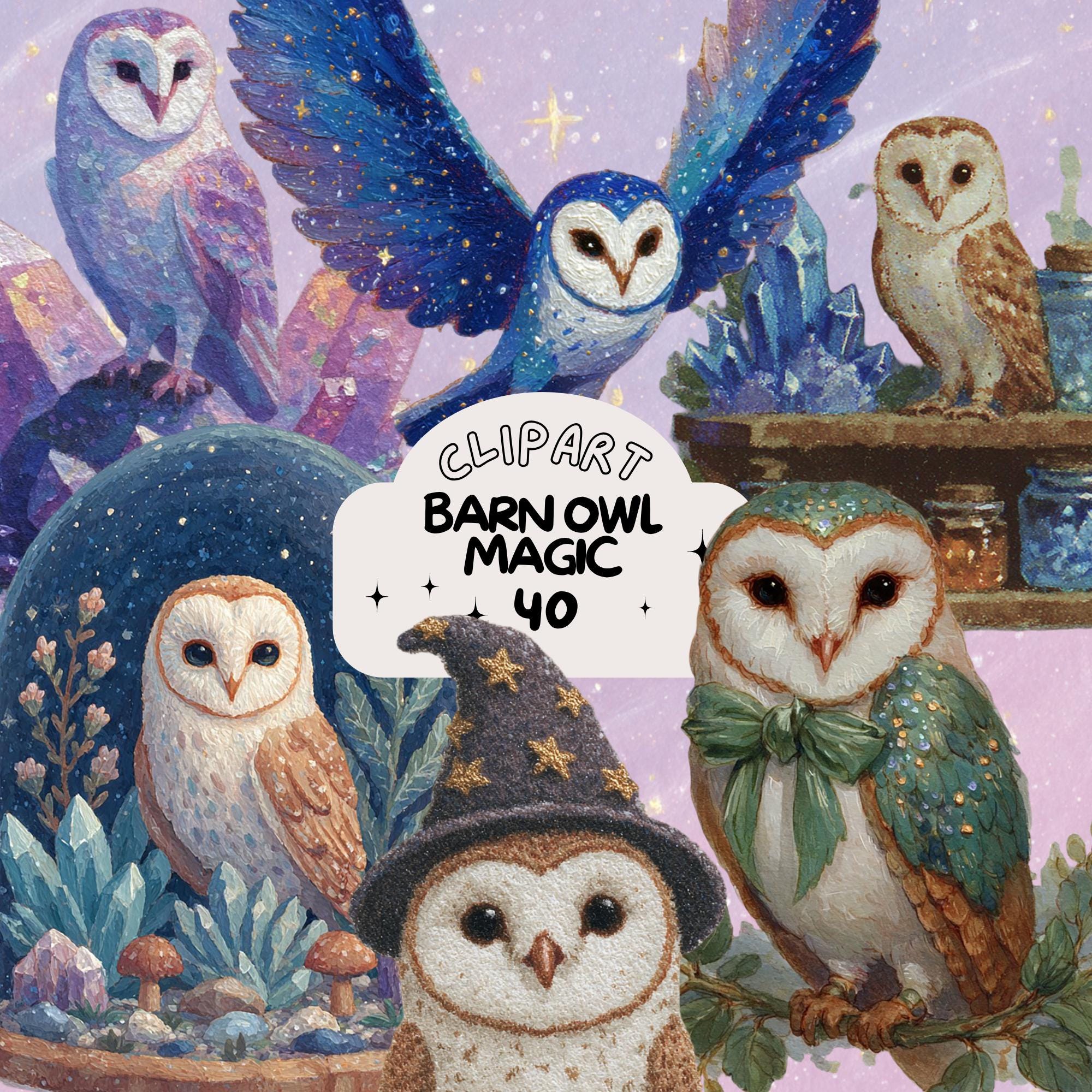 Fantasy Barn Owls Clipart bundle vintage sticker set goodnote sticker transparent png journaling sc