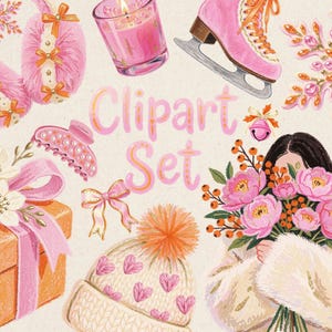 Vinter Clipart PNG-paket, mysiga semesterklistermärken, GoodNotes digitala klistermärken, söt pastellfärgad häxig clipart, Journal Elements x100