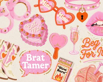 Booktok Romance Trope Clipart Bundle, Spicy Smut PNG, Bookish Coquette Graphics, Fanfic Reader Stickers, Pastel commercial graphics