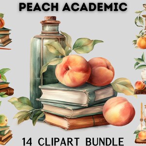 Watercolour Dark Academia with peaches decor Clipart bundle, png, candle, book, floral, mystery ,fantasy clipart,aesthetic