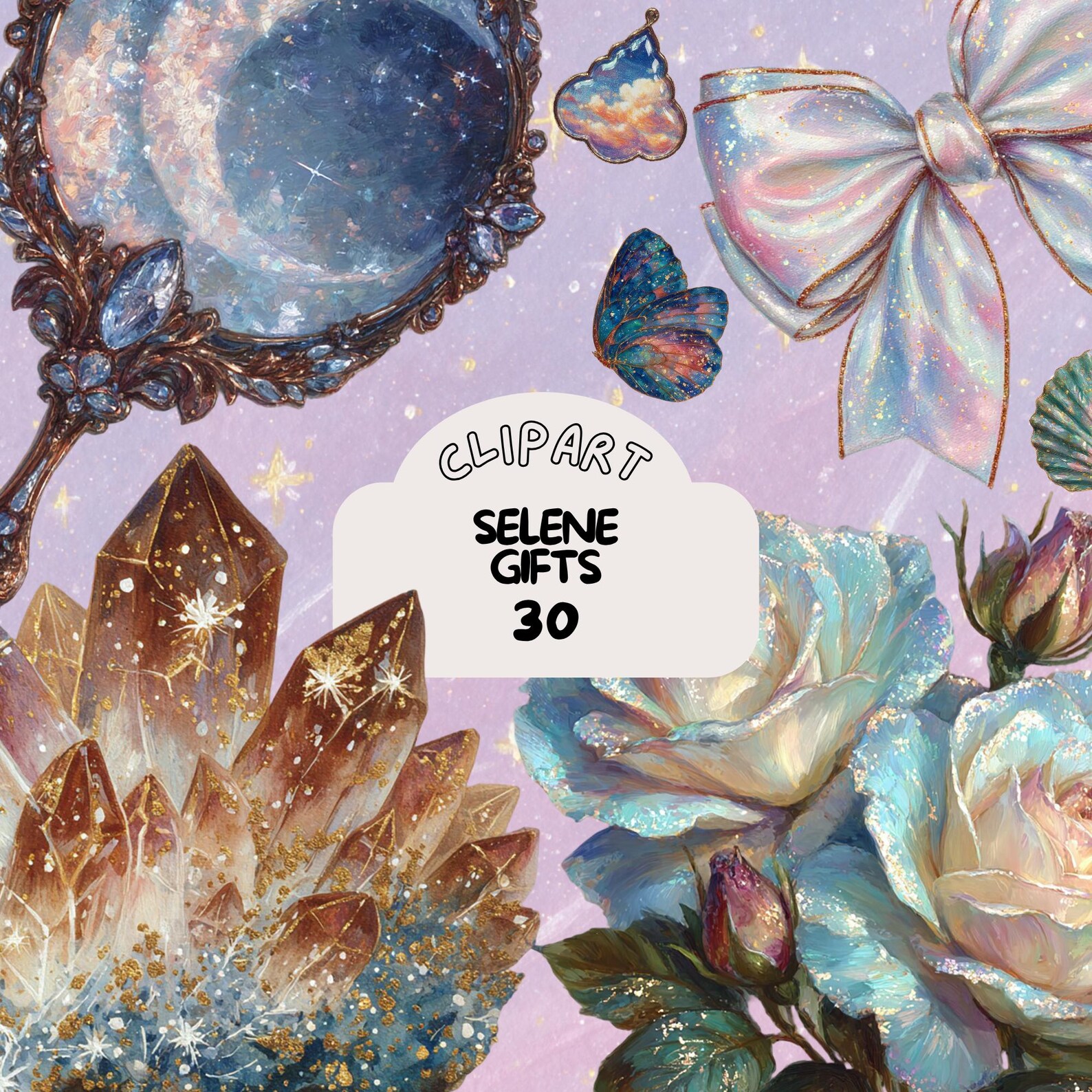 Fantasy Selene Gifts Clipart Bundle Vintage Set Goodnote Sticker ...