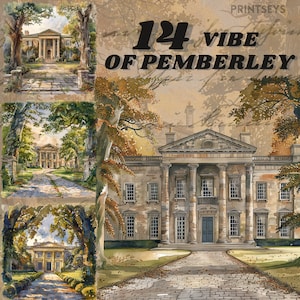 Sticker numérique aquarelle romantique Pemberley Manor vibes, lot de cliparts, coin lecture romantique png, sticker numérique régence de l'Angleterre,