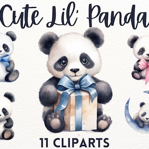 Aquarel schattige schattige Panda clipart bundel, baby panda, kinderkamer clipart, dierlijke clipart, kinderen clipart, schattige clipart