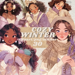 Cosy Cottagecore Winter digitale stickers, vrouwelijke journaling, cosy winter journal png, grillige sticker, transparant, zelfzorgplakboek