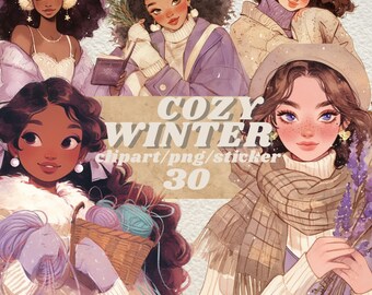 Cozy Cottagecore Winter digital stickers, feminine journaling, cozy winter journal png, whimsical sticker, transparent,self care scrapbook