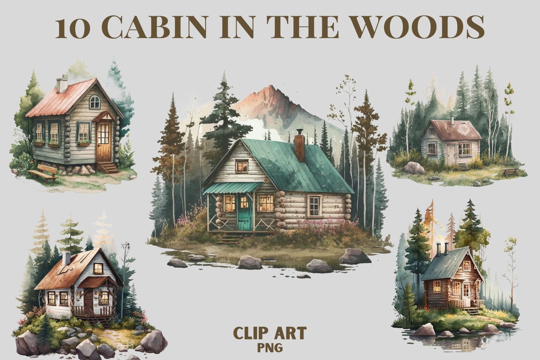 Cabins in the Woods Clipart, Cabin Png, House Clipart, Hiking Clipart