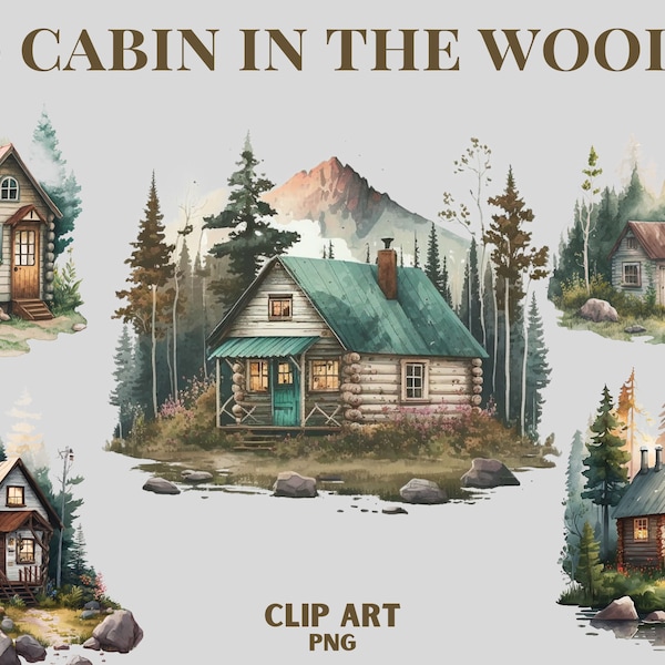 Cabins in The Woods Clipart, Cabin Png, House clipart, Hiking Clipart, Woods clipart, Scrapbooking.