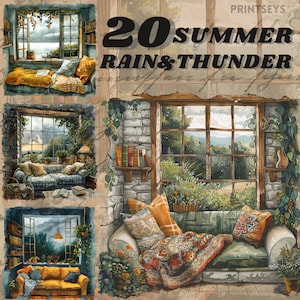 Sommer Regen, digitale Aufkleber, Gewitter png, Aufkleber, Gemütlicher Regen, Clip Art, Scrapbook, Gewitter