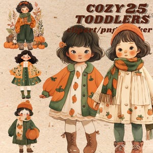 Bundle mignon de clipart tenue de mode pour enfant en bas âge Cottagecore, png de mode vintage, jolie robe pour tout-petit, confortable, instantané, scrapbooking, transparent