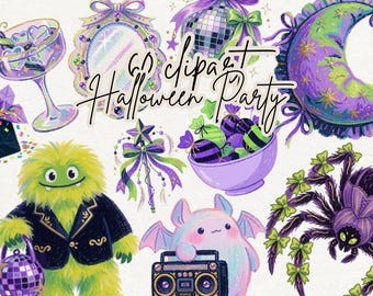 Spooky Cute Halloween Clipart Bundle, Coquette PNG & Goodnotes Stickers for Planners, Scrapbooks, Journals and Party Decor