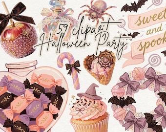 Spooky Cute Halloween Clipart Bundle, Coquette PNG & Goodnotes Stickers for Planners, Scrapbooks, Journals and Party Decor