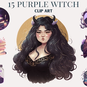 Purple Witch Clipart Bundle, witch clip art png, magic clip art, mystical clipart, witchcraft png clipart, pagan clipart png, chubby