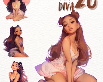Pop Diva Girls Digital Stickers, watercolour superstar clipart, goodnotes stickers, cute png,  celebrity digital journaling set, transparent