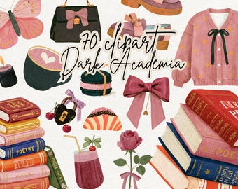 Gothic Coquette Clipart PNG, Black Cherry Dark Academia, Poetry Fashion and Dessert, Goodreads Reading Journal Scrapbook Stickers