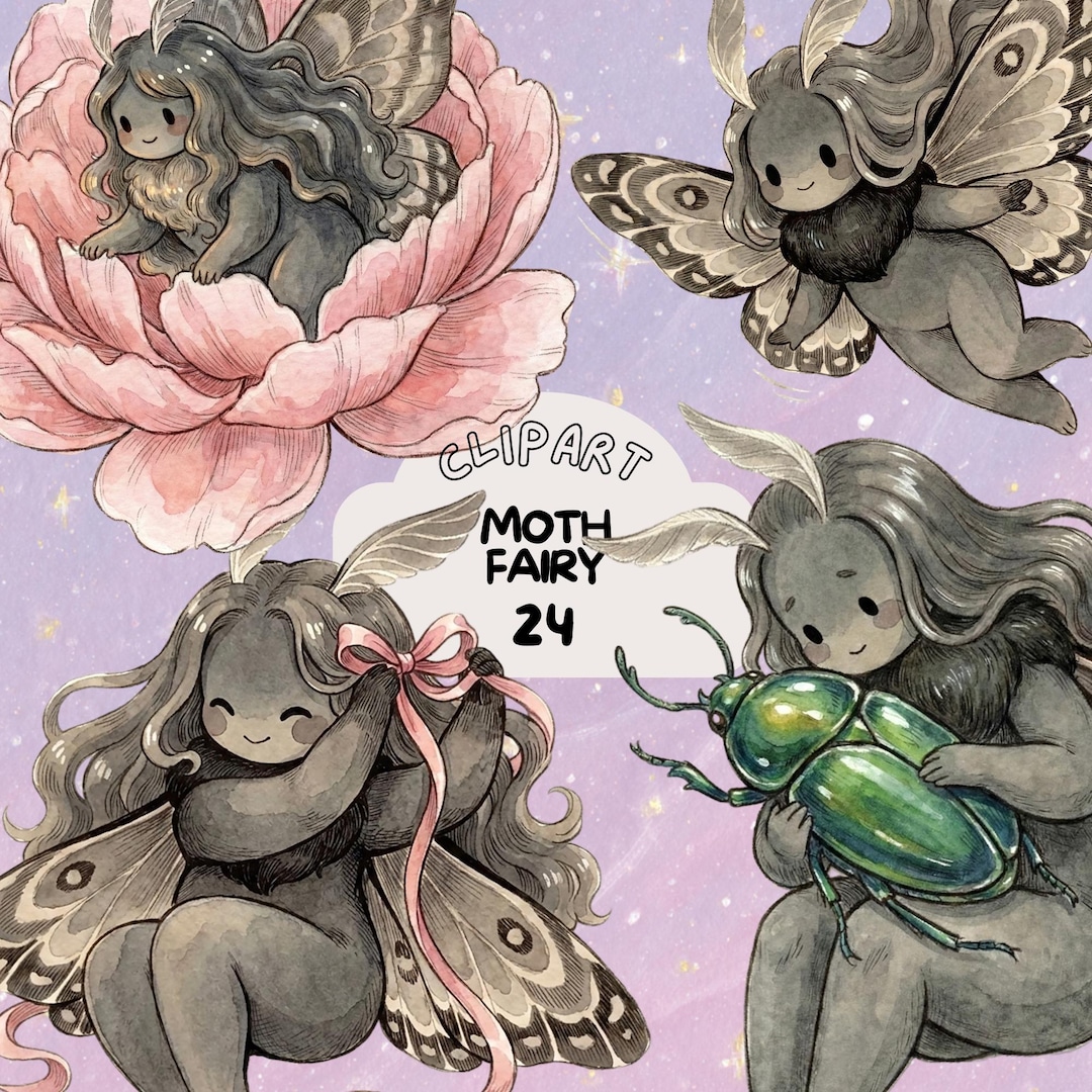 Dreamy Grau Moth Fairy Princess Clipart Bundle, Iridescent Png ...