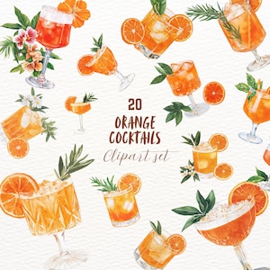 Pacchetto clipart di cocktail arancione in stile acquerello, adesivi per bevande GoodNotes, png per feste, set di diario digitale femminile, immagine trasparente