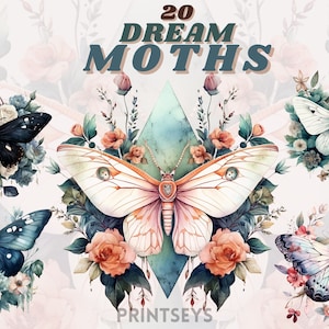 Aquarell Mystical Dream Moth Clipart Bundle, Wicca Png, Motte, mystische Clipart, Hexerei Png Clipart, heidnische Clipart, Schmetterling Bundle